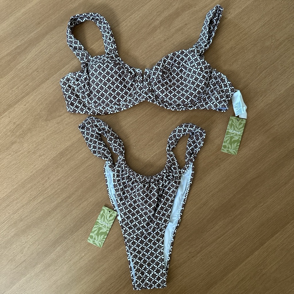 Cupshe Brown and White Patterned Bikini Set